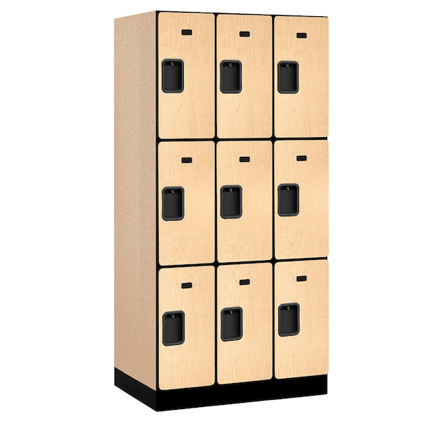 Wardrobe Locker, 36" W, 21" D, 76" H, (3) Wide, (9) Openings, Maple